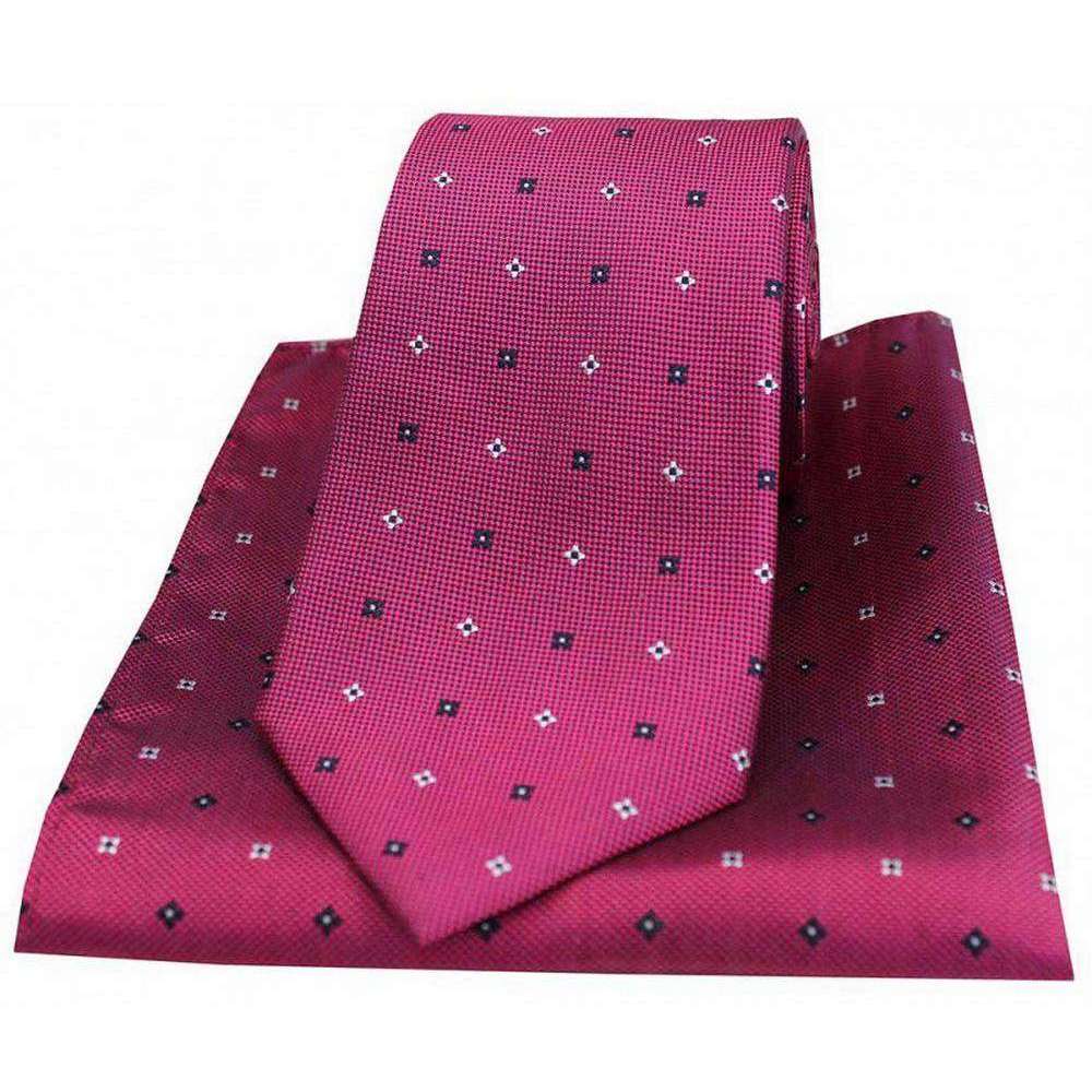 David Van Hagen Small Flowers Tie and Pocket Square Set - Pink