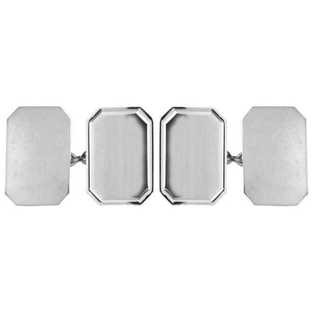 David Van Hagen Sterling Silver Cut Corner Rectangle Chain Cufflinks