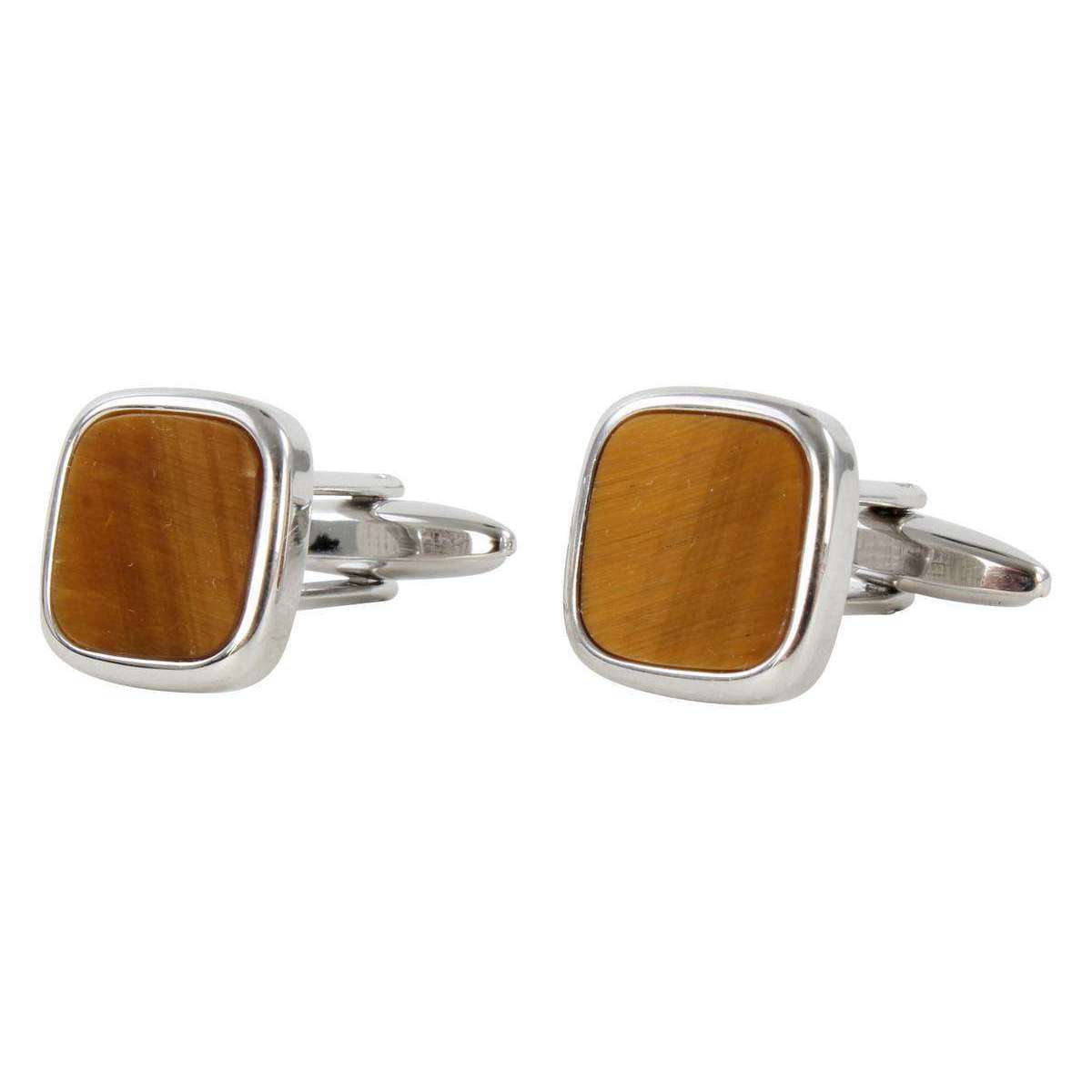 David Van Hagen Tiger Eye Square Cufflinks - Silver/Brown