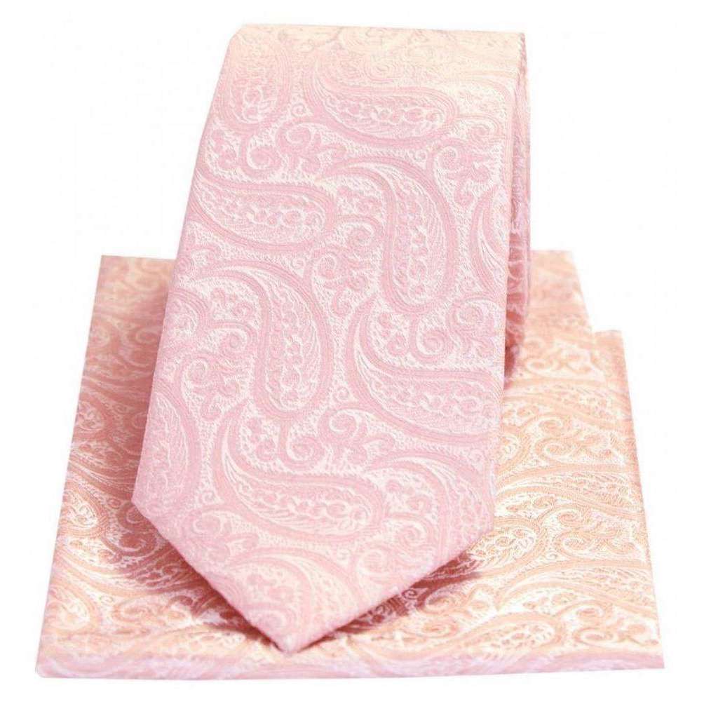 David Van Hagen Tonal Paisley Silk Tie and Pocket Square Set - Pink