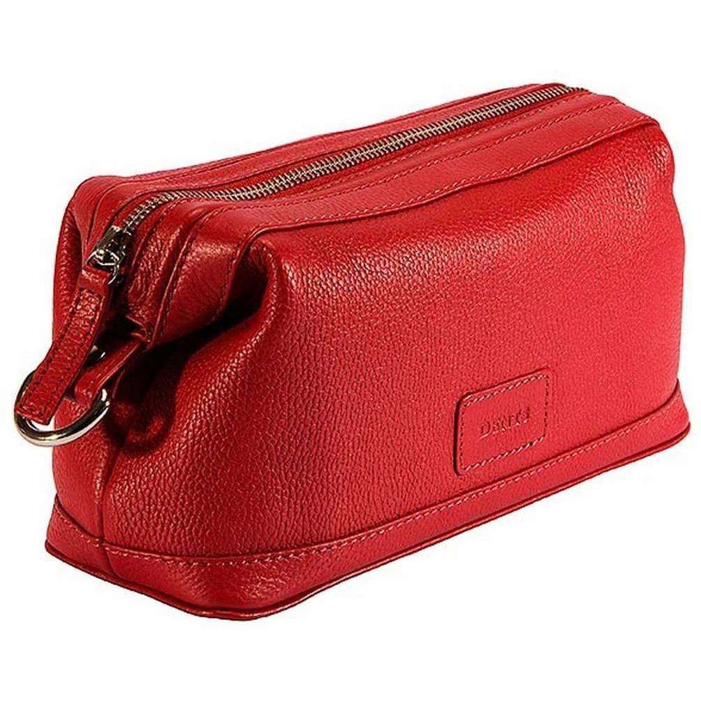 Dents Beauley Pebble Grain Leather Wash Bag - Berry Red