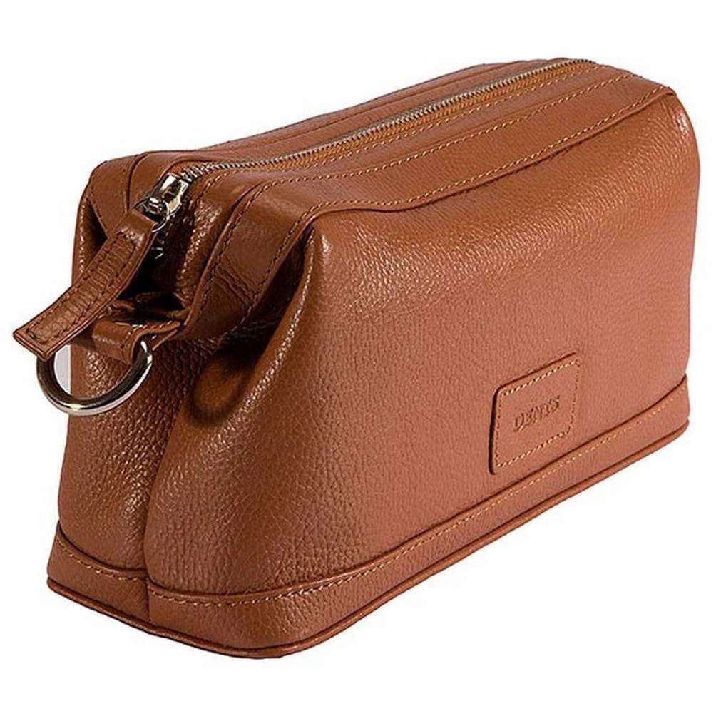 Dents Beauley Pebble Grain Leather Wash Bag - Cognac Tan