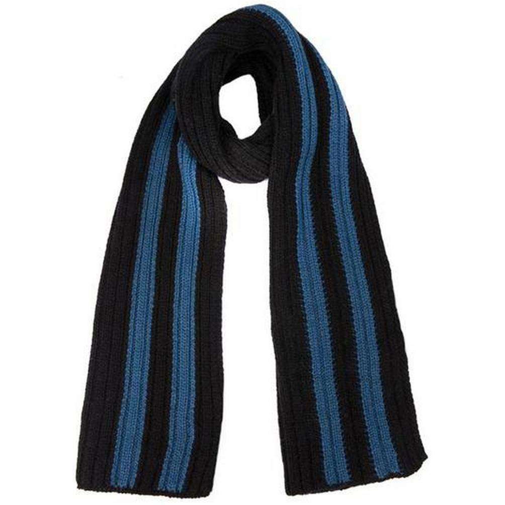 Dents Contrasting Stripe Knitted Scarf - Black/Blue