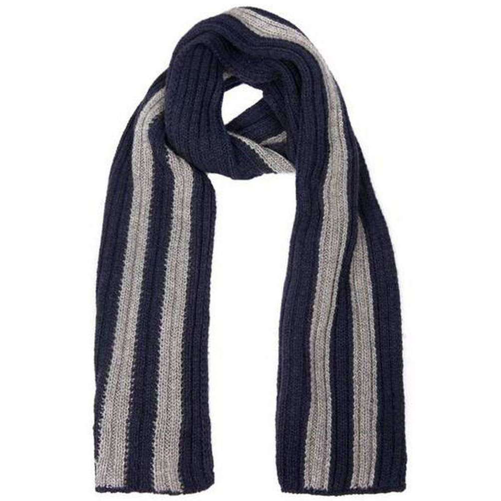 Dents Contrasting Stripe Knitted Scarf - Navy/Slate Grey