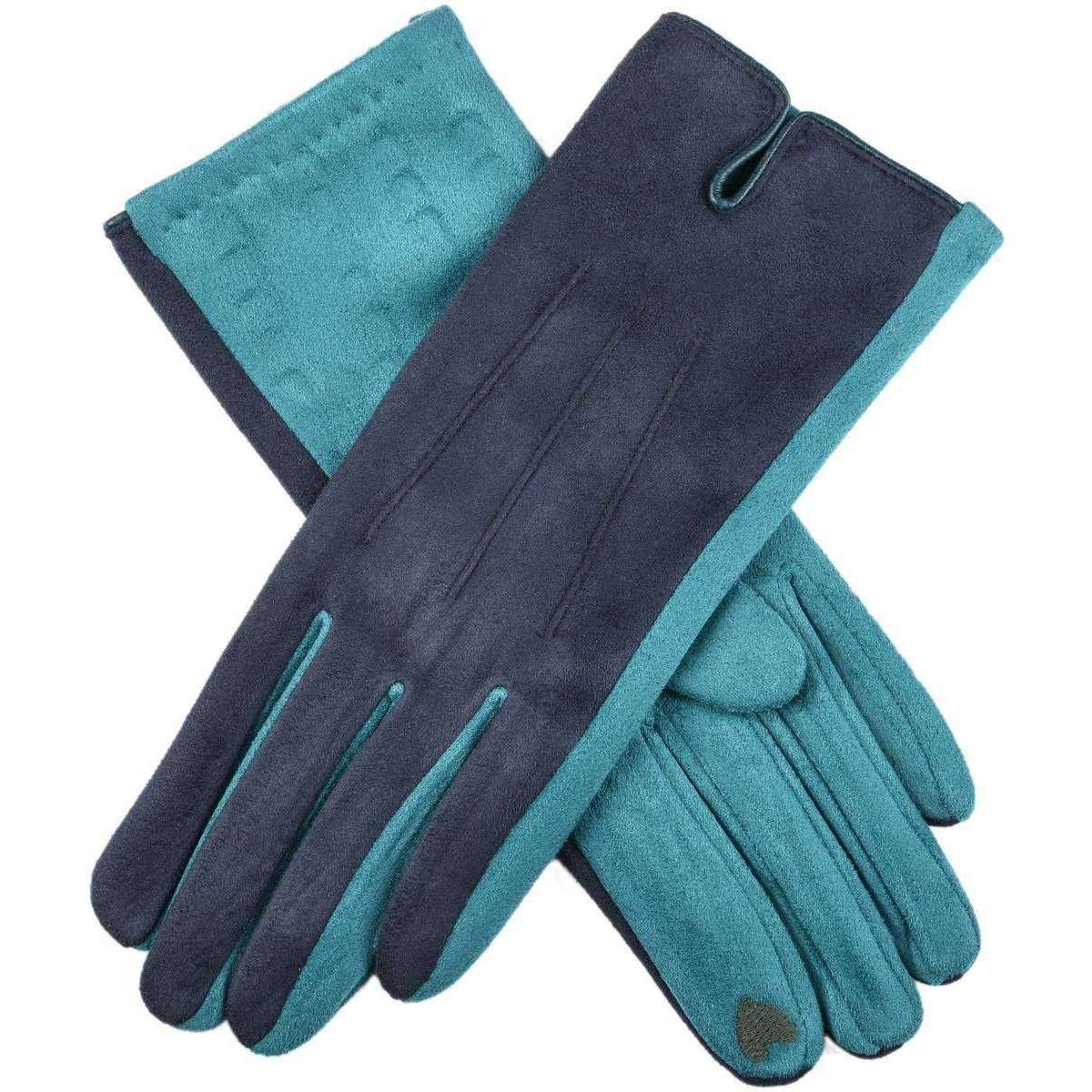 Dents Embroidered Touchscreen Gloves - Navy/Teal