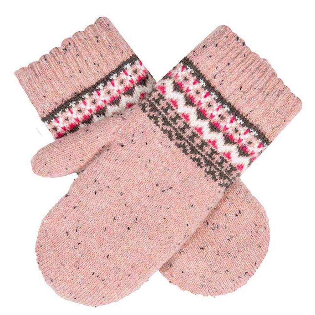 Dents Fair Isle Wool Blend Knitted Mittens - Rose Pink