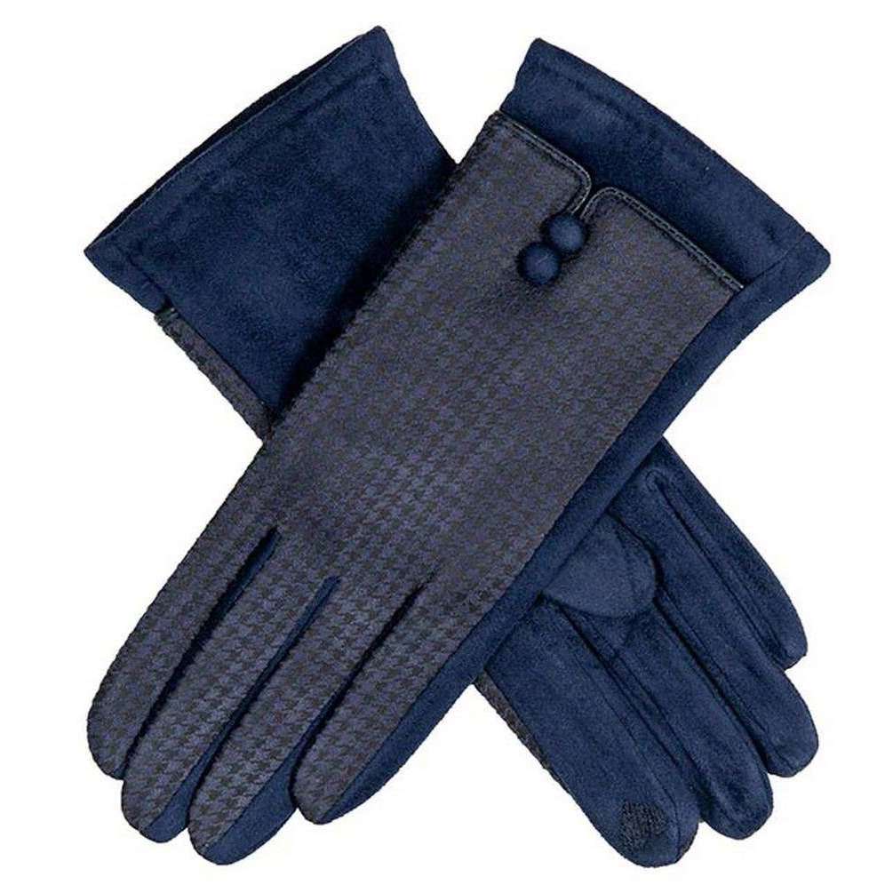 Dents Houndstooth Print Touchscreen Faux Suede Gloves - Navy