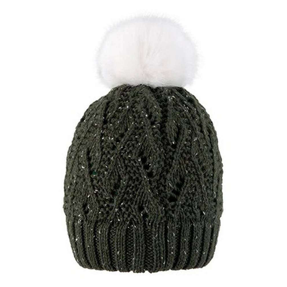 Dents Lace Knit Pom Pom Hat - Olive Green