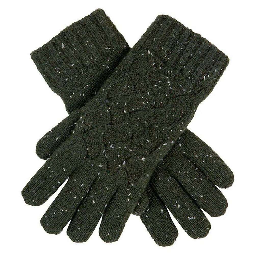 Dents Lace Knit Wool Blend Gloves - Olive Green