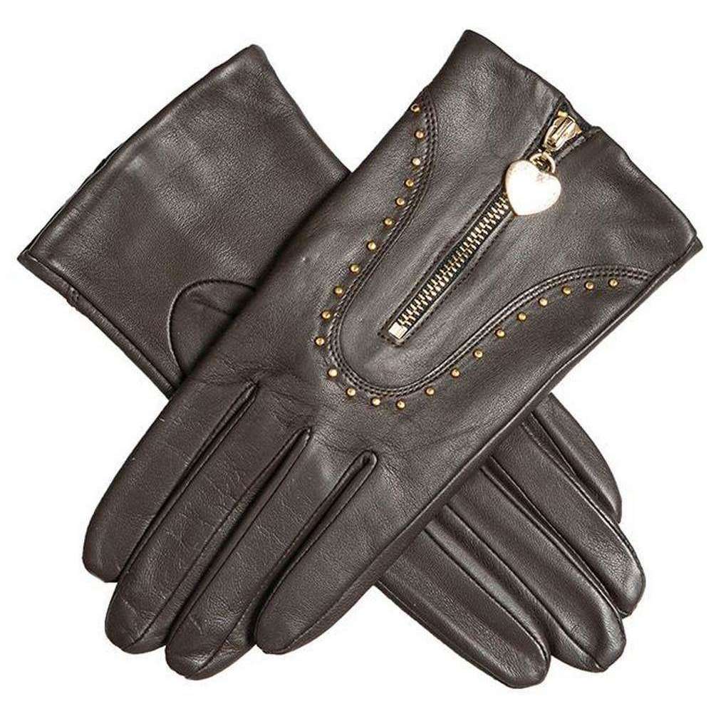 Dents Leona Studded Heart Pendant Gloves - Mocca Brown