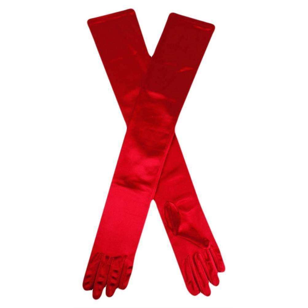 Dents Long Satin Shoulder Length Evening Gloves - Berry Red