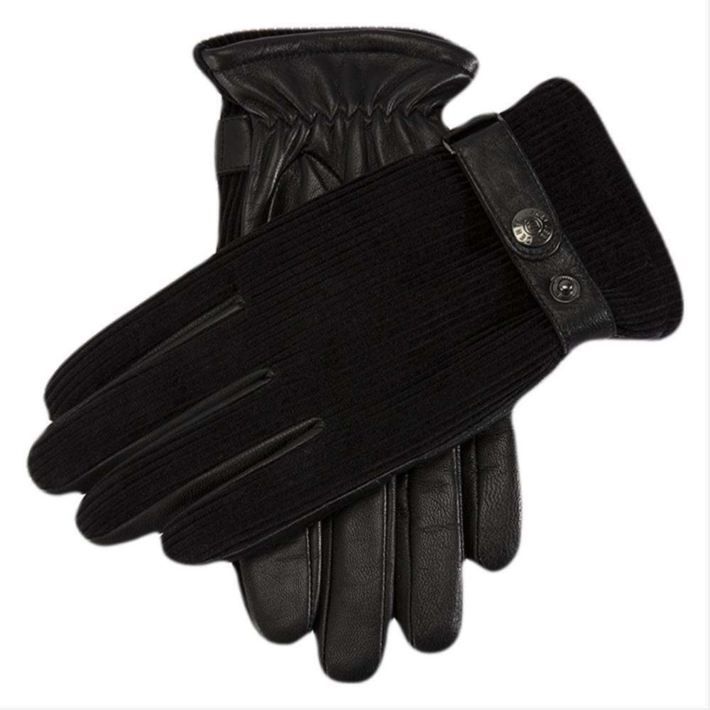 Dents Malton Fleece Lined Corduroy and Leather Gloves - Black