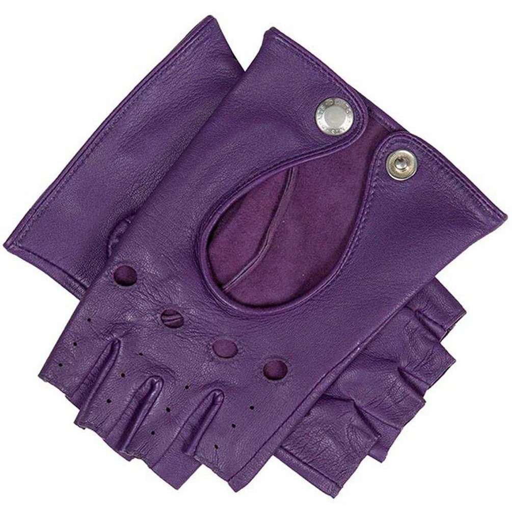 Dents Paris Hairsheep Leather Half Finger Driving Gloves - Amethyst Purple - Small - 7" | 18cm