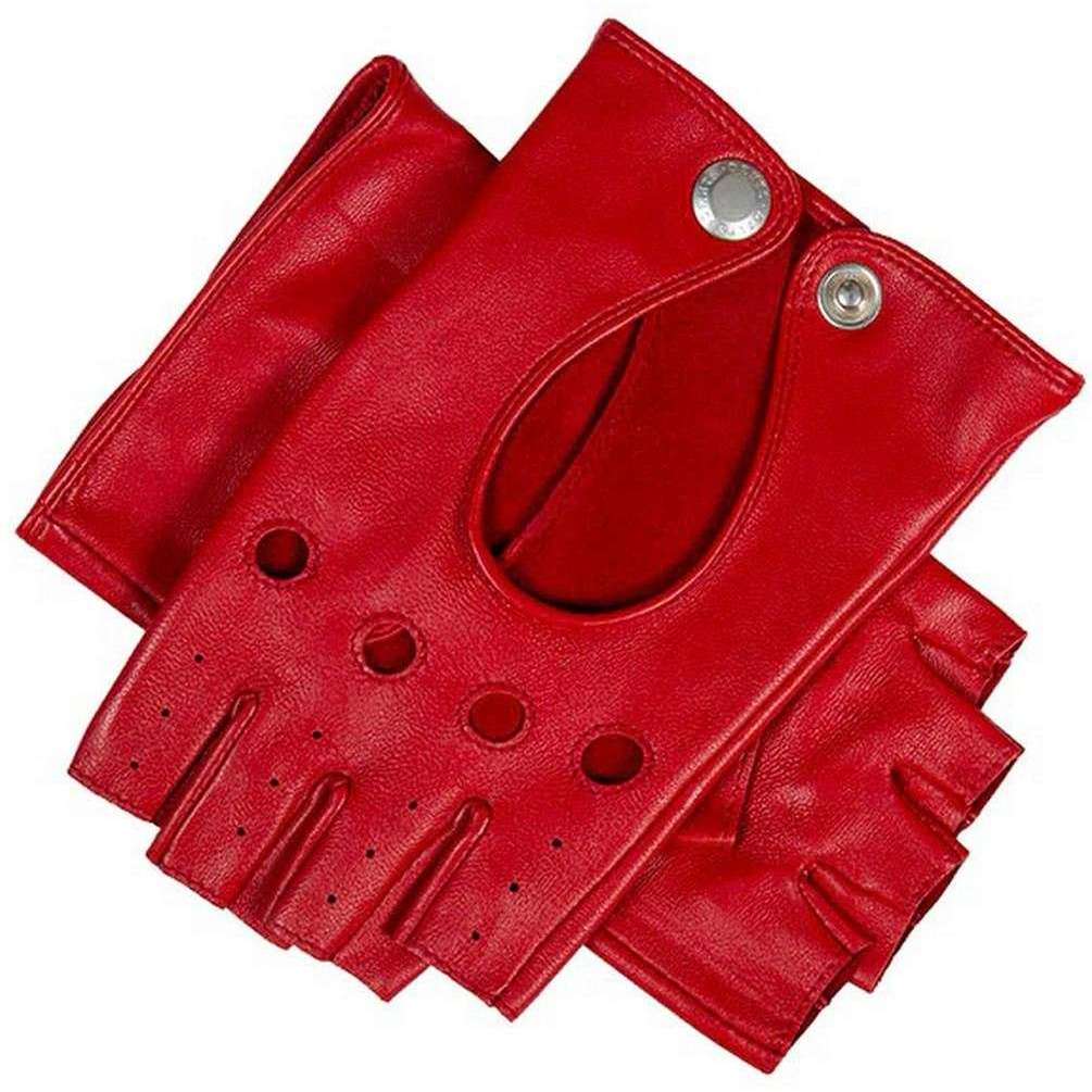 Dents Paris Hairsheep Leather Half Finger Driving Gloves - Berry Red - Small - 7" | 18cm