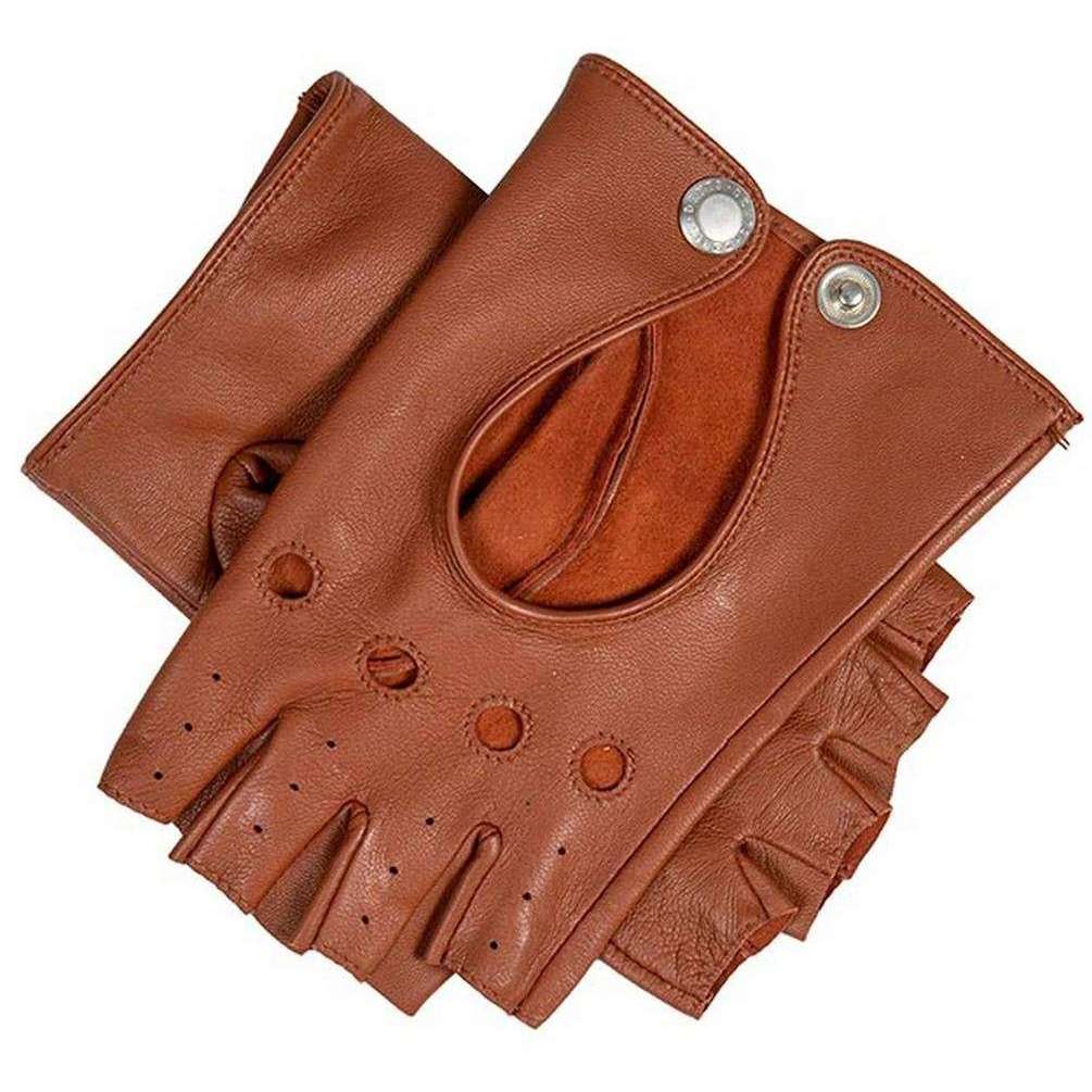 Dents Paris Hairsheep Leather Half Finger Driving Gloves - Cognac Tan