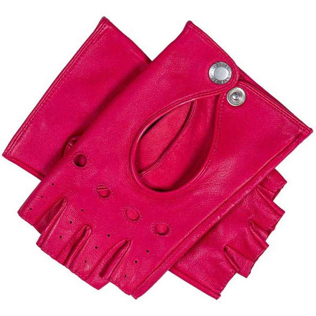 Dents Paris Hairsheep Leather Half Finger Driving Gloves - Fuchsia Pink - Small - 7" | 18cm