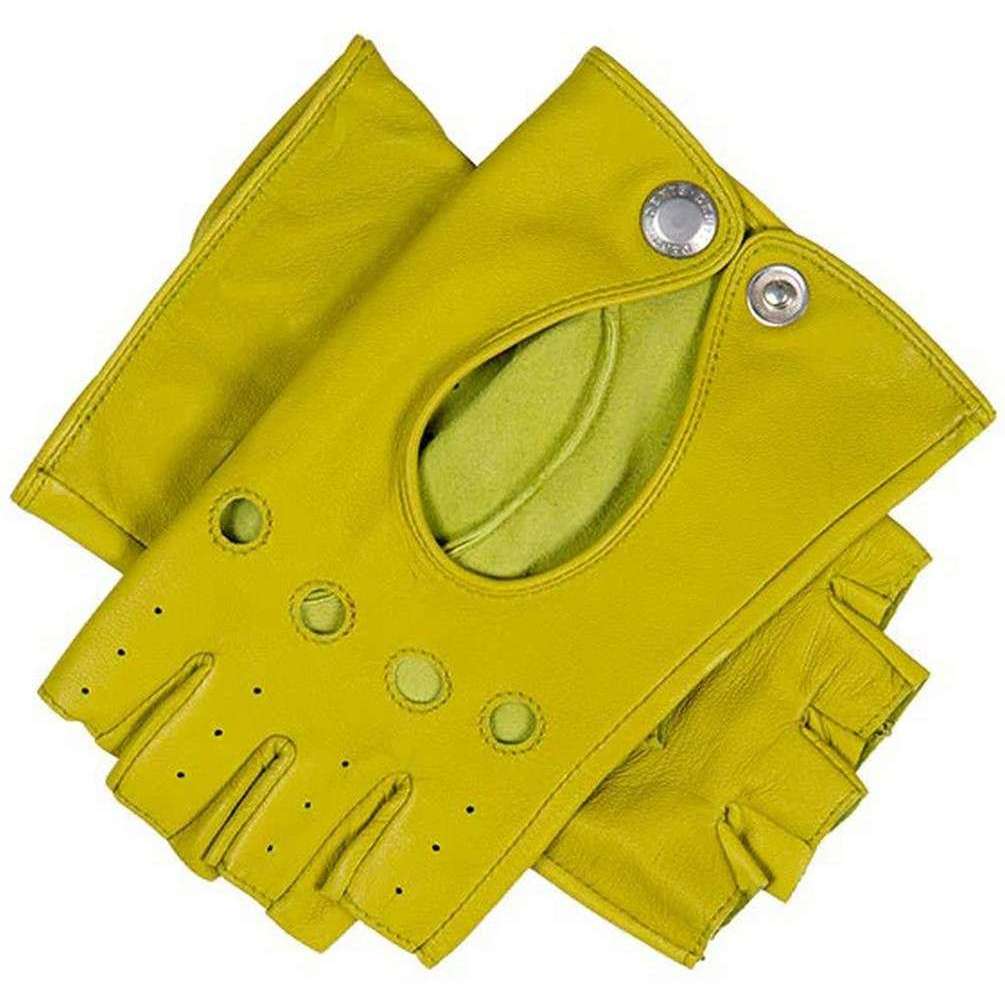 Dents Paris Hairsheep Leather Half Finger Driving Gloves - Lime Green