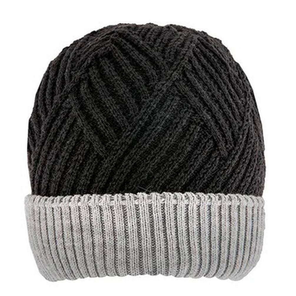 Dents Patchwork Cable Knit Beanie Hat - Black