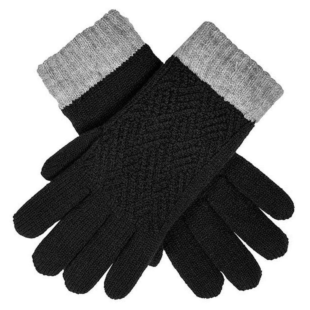Dents Patchwork Cable Knit Gloves - Black