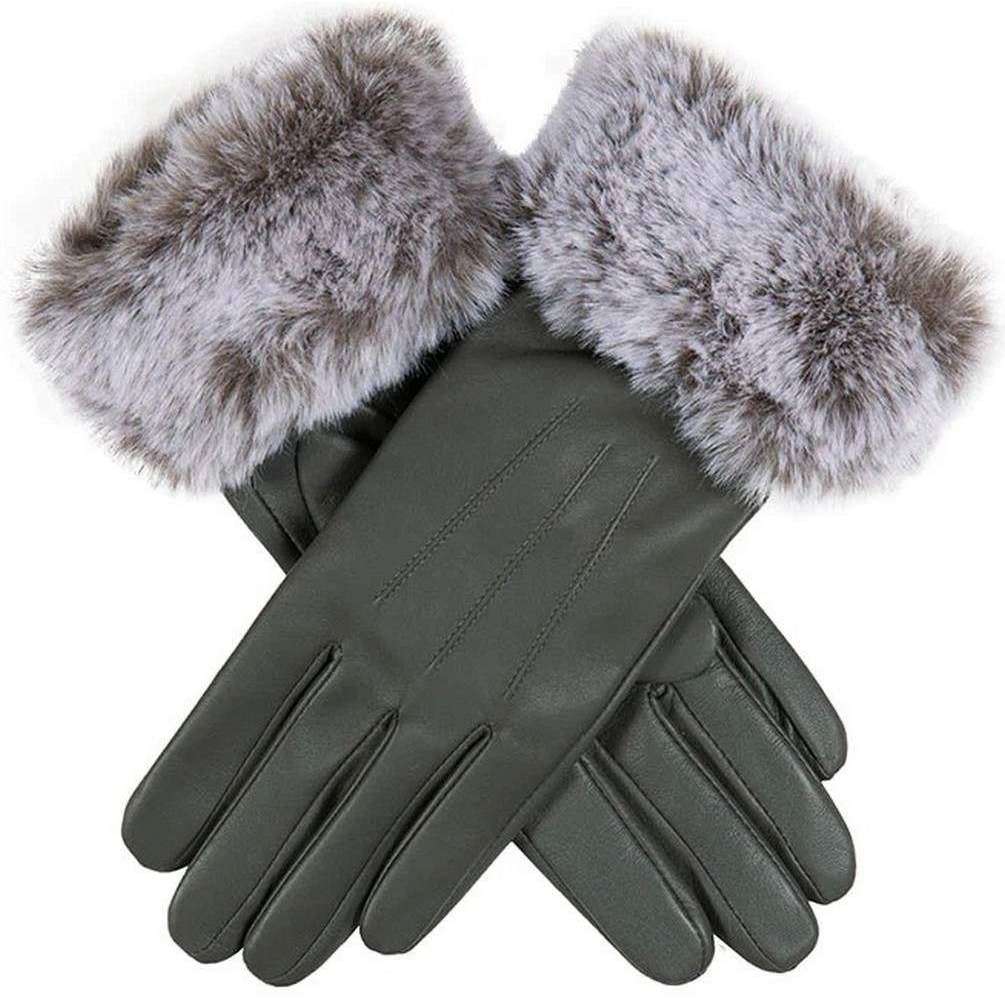 Dents Sarah Hairsheep Leather Faux Cuff Gloves - Charcoal