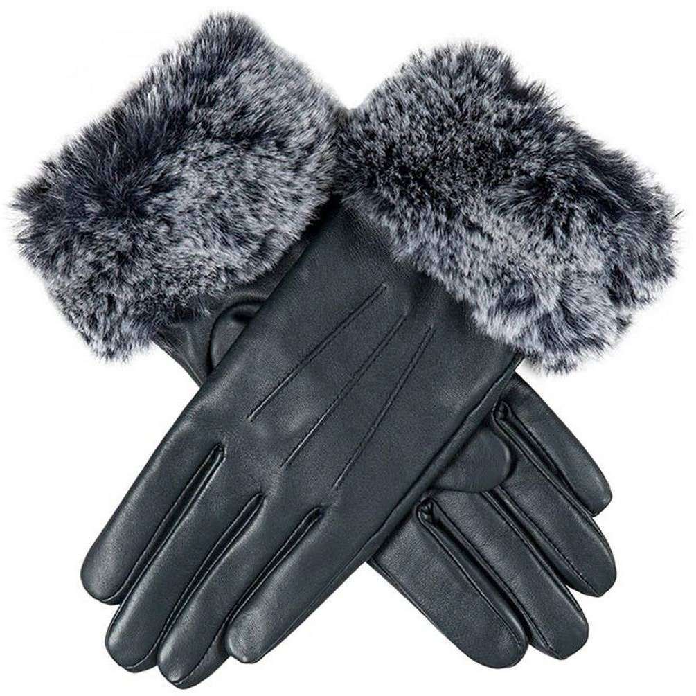 Dents Sarah Hairsheep Leather Faux Cuff Gloves - Navy