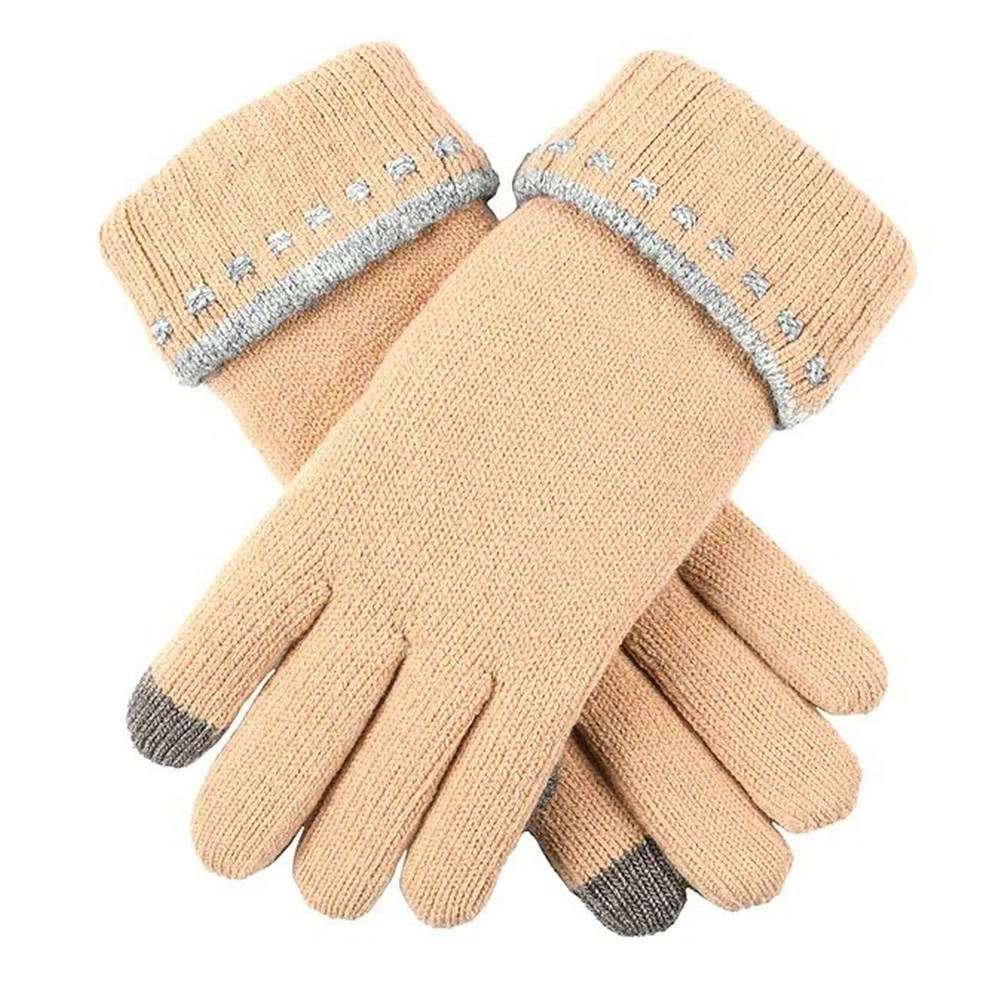 Dents Touchscreen Knitted Gloves - Camel/Dove Grey