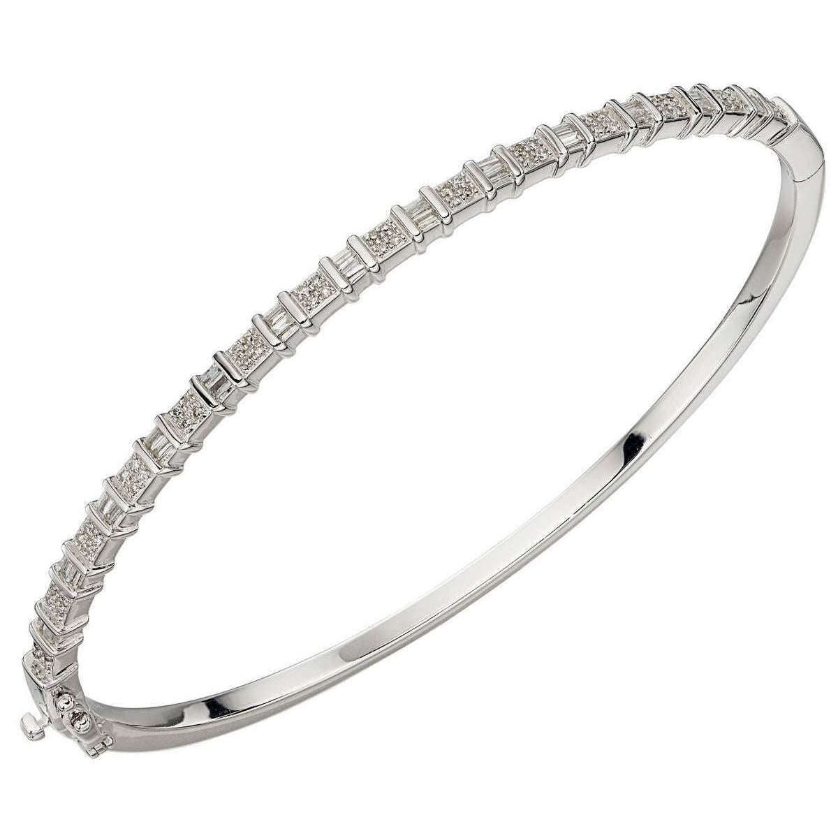 Elements Gold Baguette Bar Diamond Bangle - White Gold