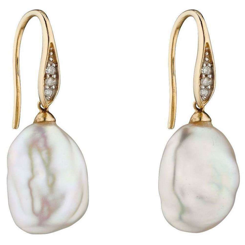 Elements Gold Baroque Pearl and Diamond Earrings - Gold