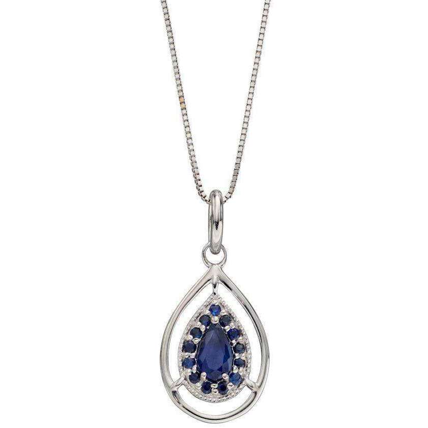 Elements Gold Cut Out Teardrop Sapphire Pendant - Silver/Blue