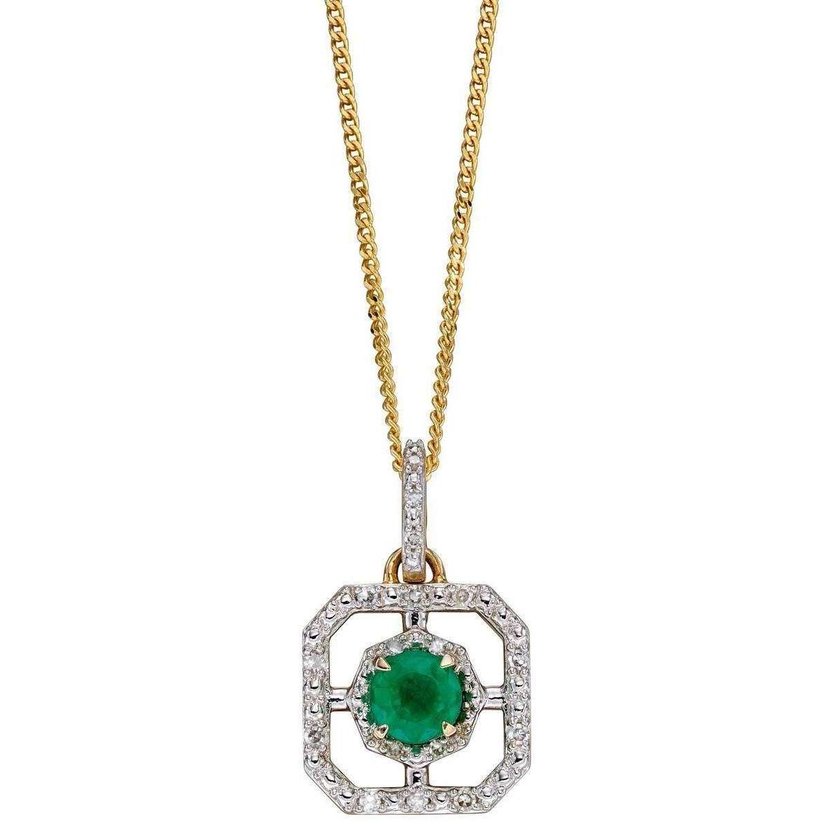 Elements Gold Emerald and Dimond Art Deco Pendant - Gold/Clear/Green