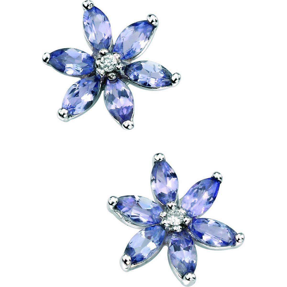 Elements Gold Kaleidoscope 9ct White Gold Tanzanite and Diamond Flower Earrings - Purple/White Gold