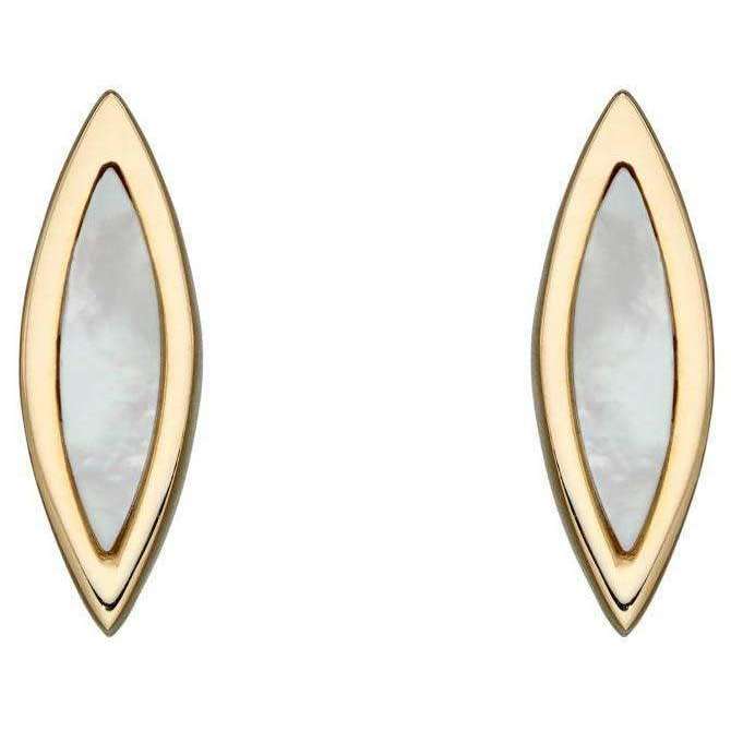 Elements Gold Navette Mother Of Pearl Earrings - Yellow Gold