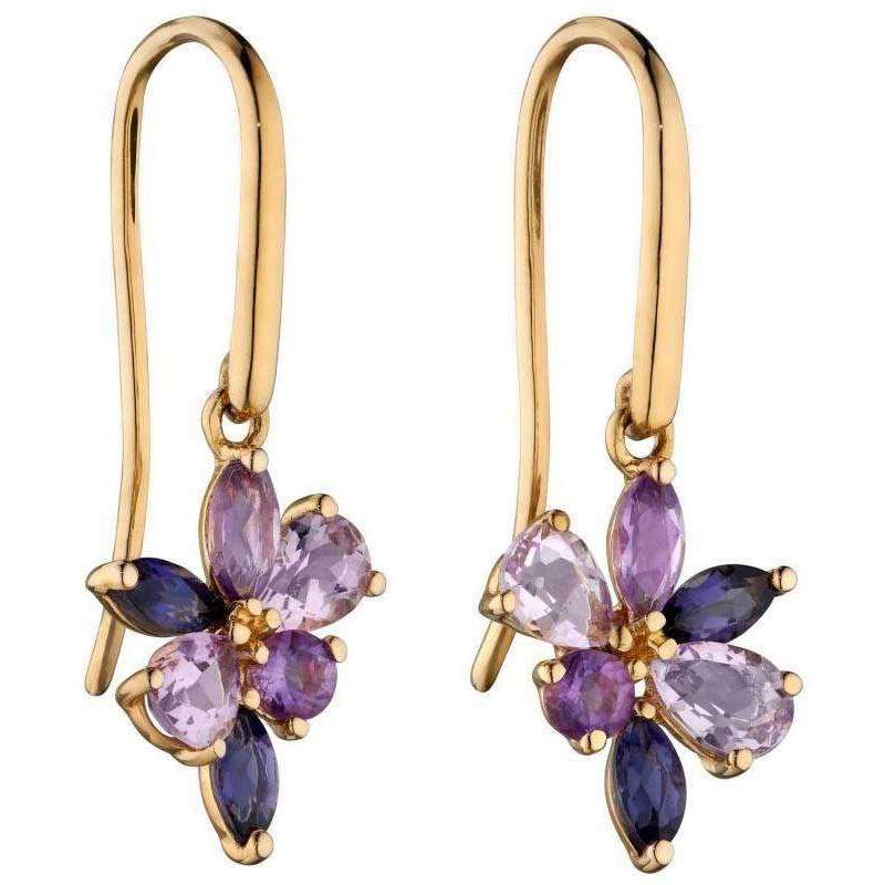 Elements Gold Teardrop Cluster Earrings - Purple/Gold