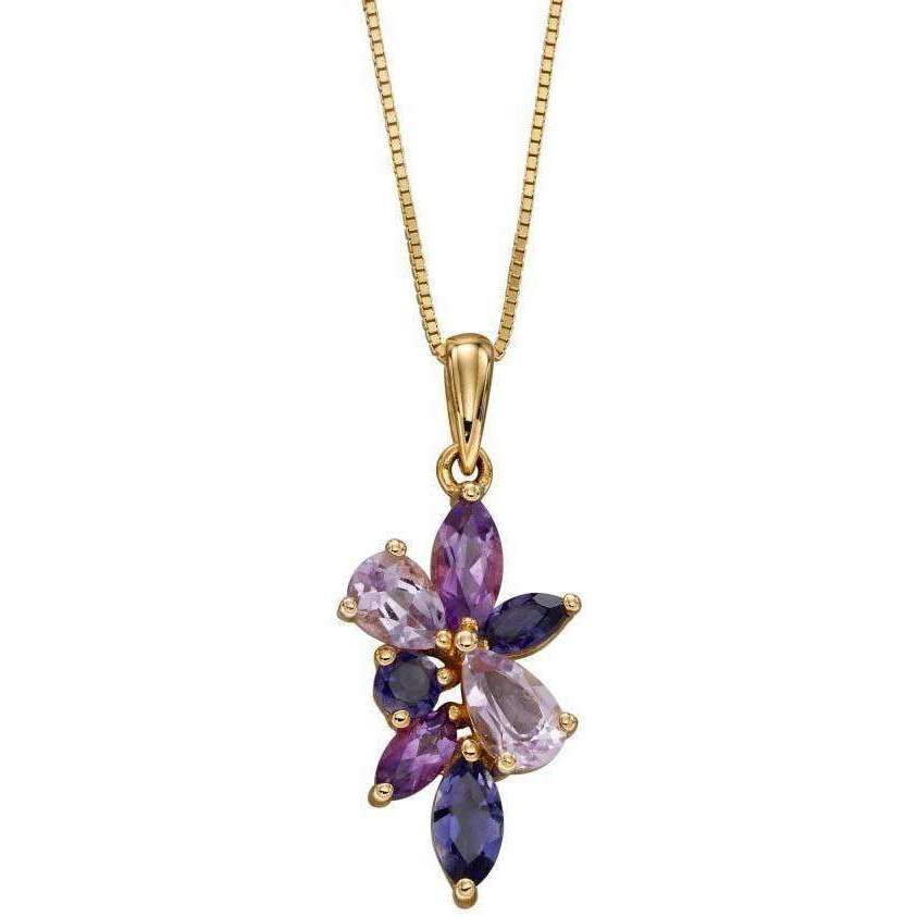 Elements Gold Teardrop Cluster Pendant - Purple/Gold