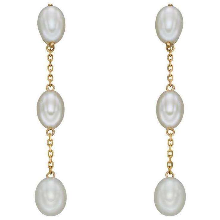 Elements Gold Tier Drop Freshwater Pearl Earrings - Yellow Gold