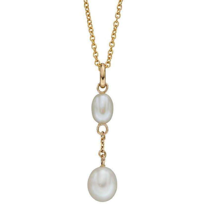 Elements Gold Tier Drop Freshwater Pearl Pendant - Yellow Gold