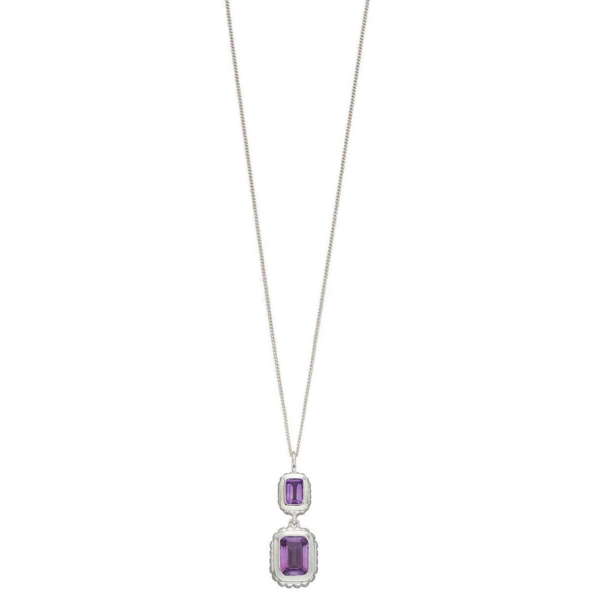 Elements Silver Brazilian Amethyst Double Drop Pendant - Silver/Purple