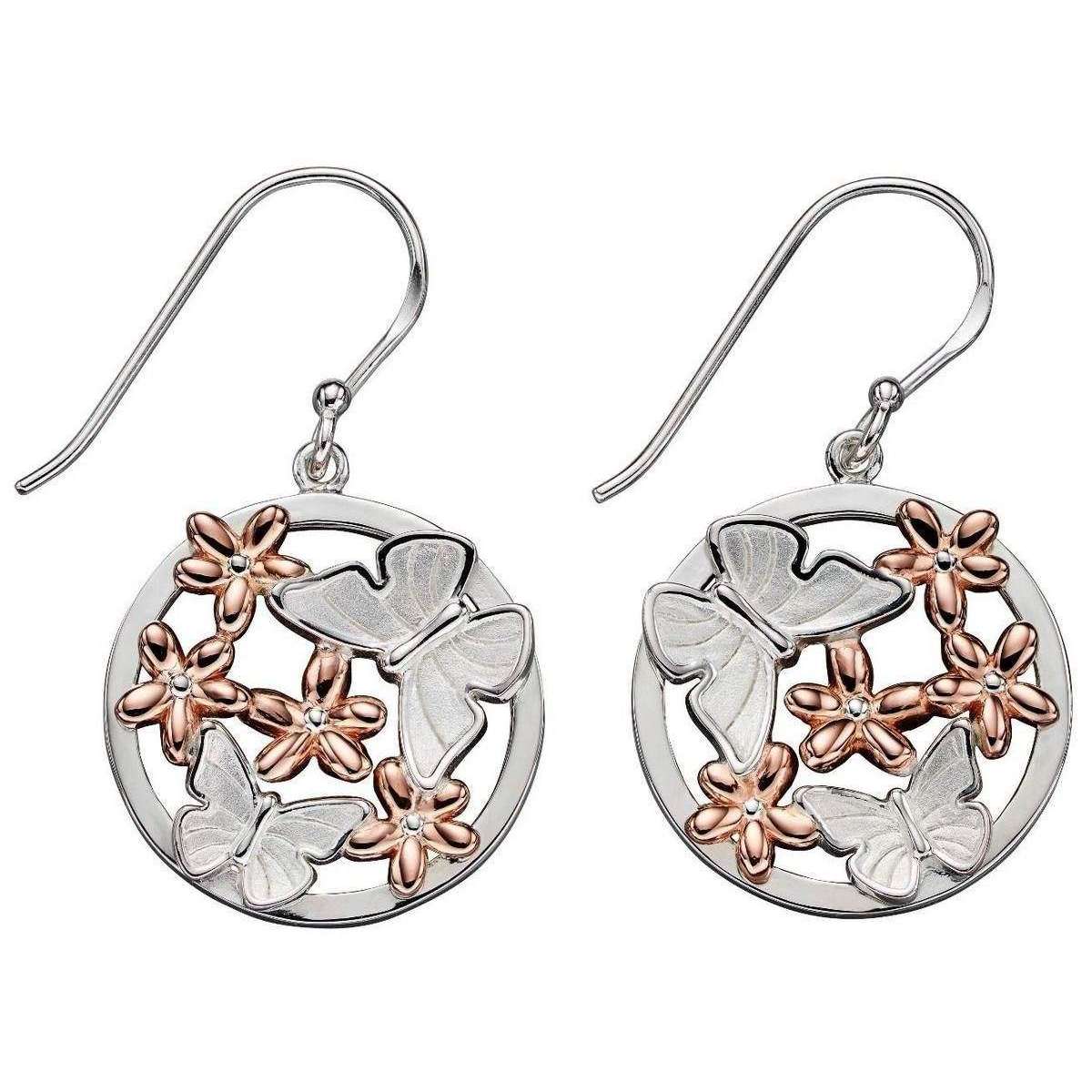 Elements Silver Butterfly and Flower Earrings - Silver/Rose Gold
