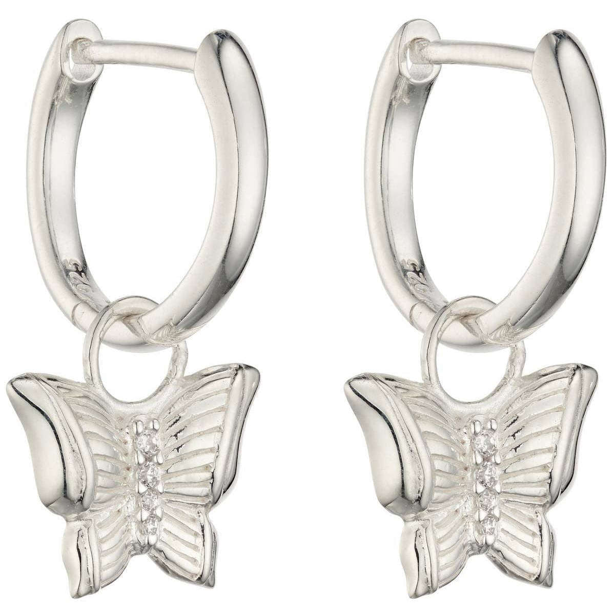 Elements Silver CZ Butterfly Assembled Hoop Earrings - Silver