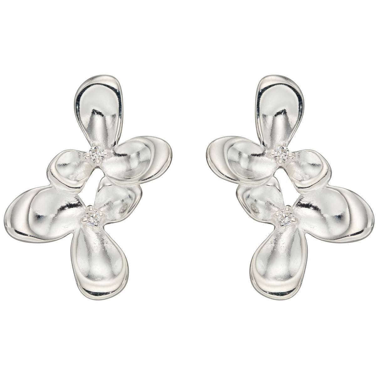 Elements Silver CZ Orchid Cluster Drop Earrings - Silver