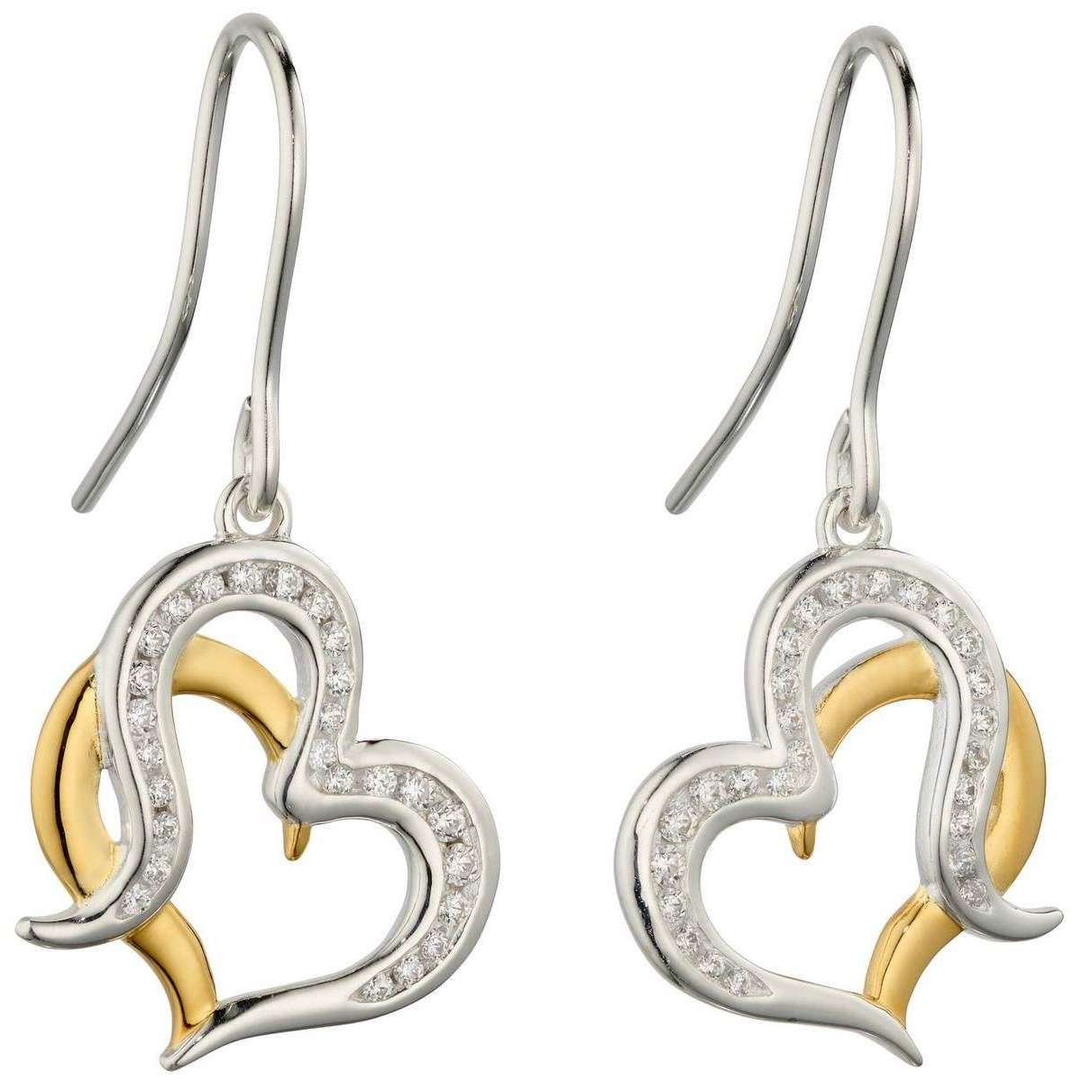 Elements Silver CZ Organic Heart Drop Earrings - Silver/Gold