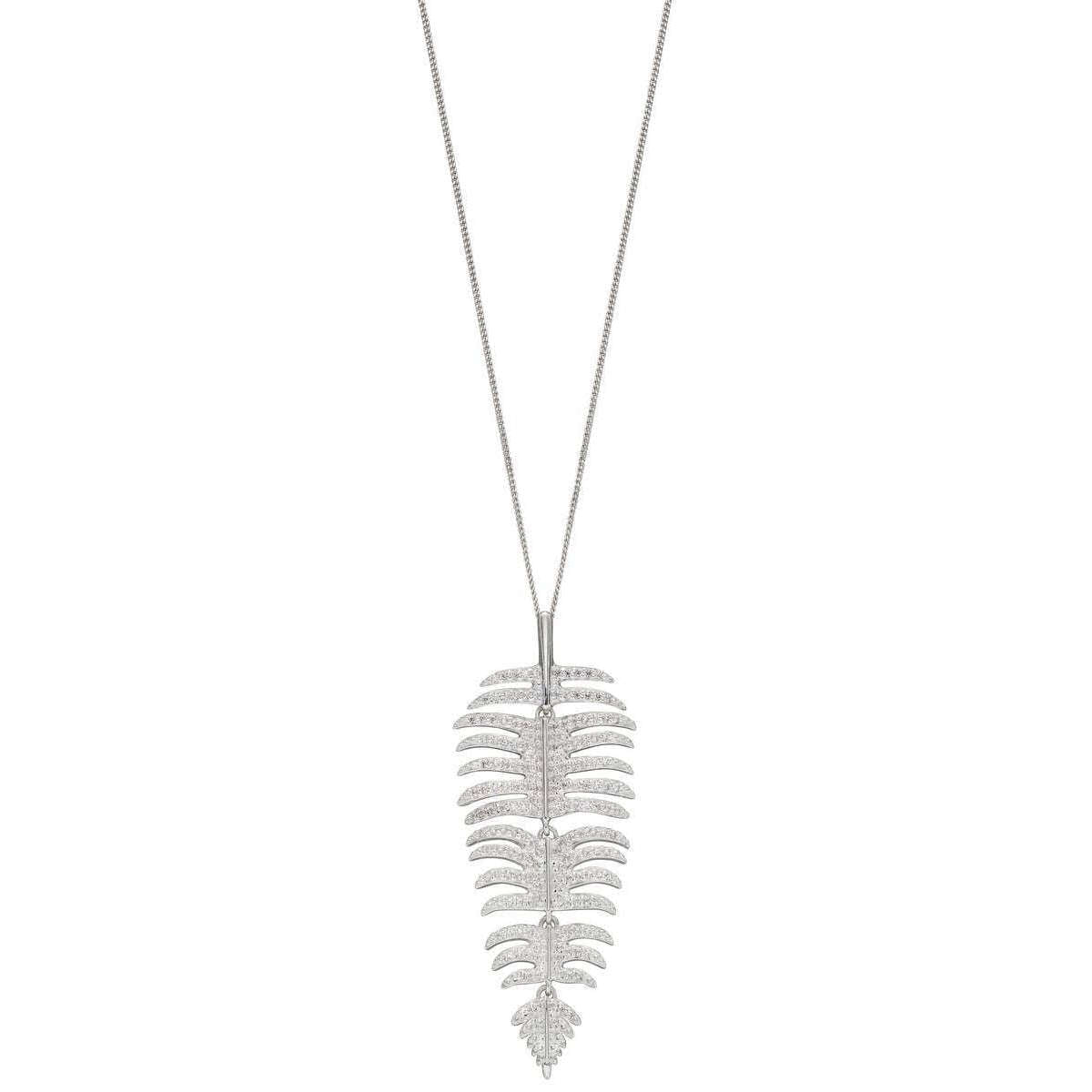 Elements Silver CZ Palm Leaf Pendant - Silver