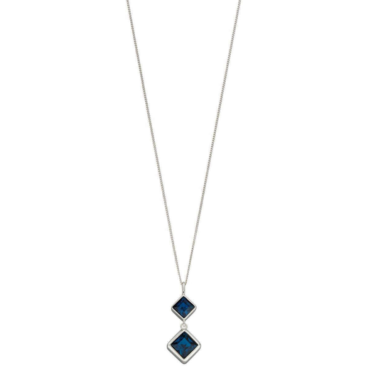 Elements Silver Double Square Montana Blue Crystal Kite Drop Pendant - Silver/Blue