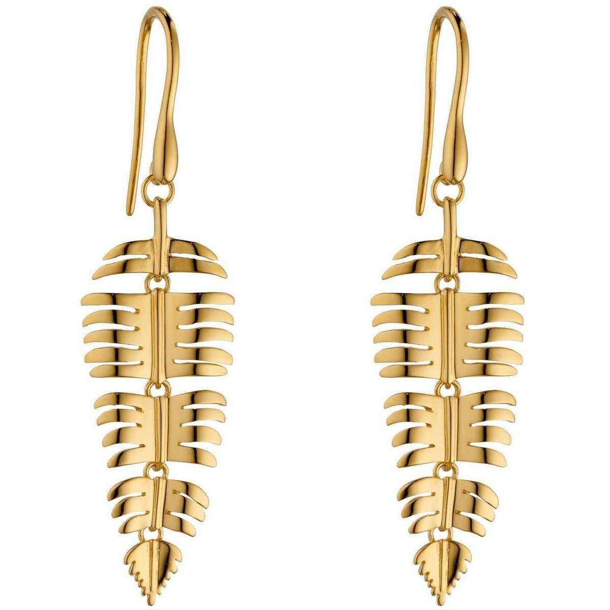 Elements Silver Drop Leaf Earrings - Gold