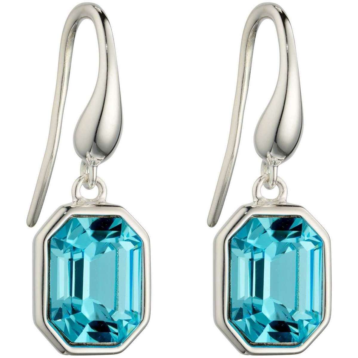 Elements Silver Elonged Octagon Aquamarine Crystal Drop Earrings - Silver/Blue