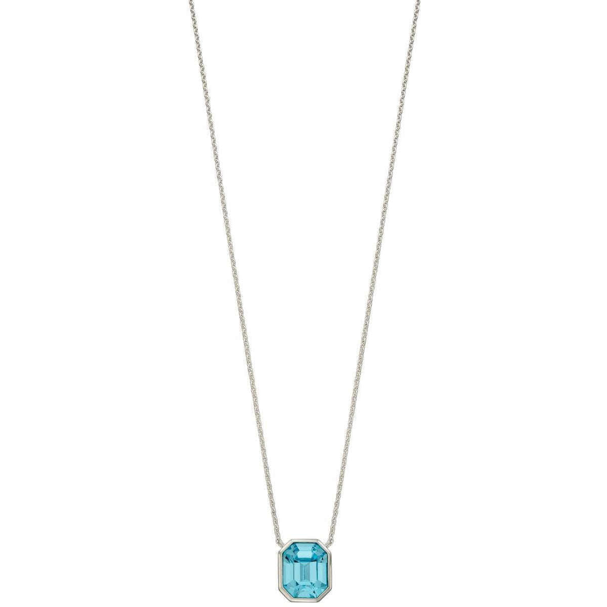 Elements Silver Elonged Octagon Aquamarine Crystal Necklace - Silver/Blue