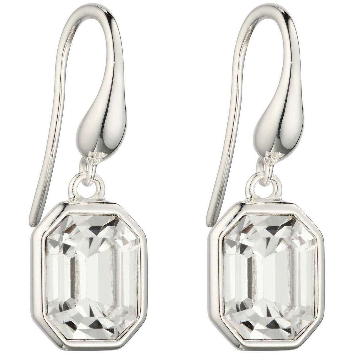 Elements Silver Elonged Octagon Clear Crystal Drop Earrings - Silver/Clear