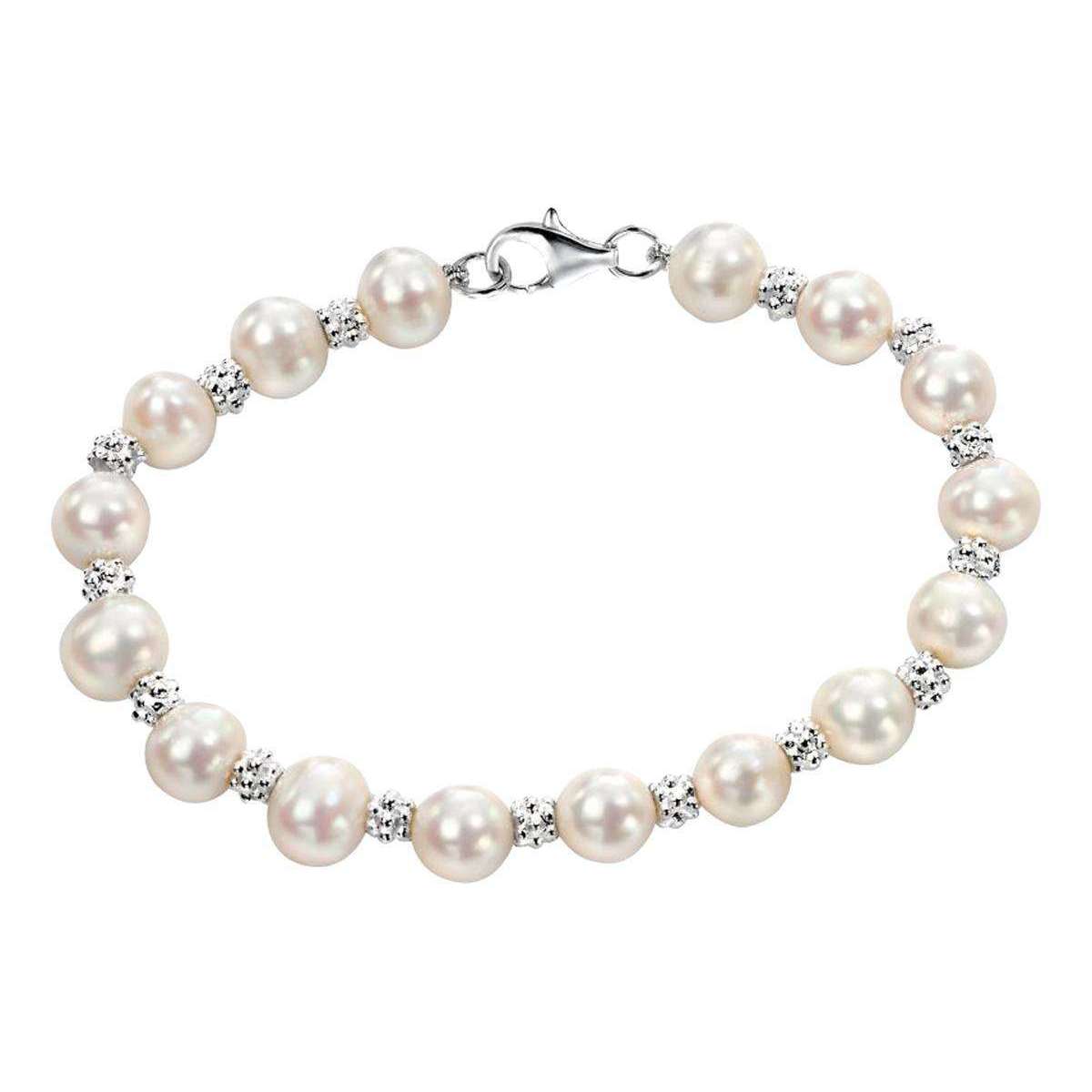 Elements Silver Freshwater Pearl Textured Bracelet - Silver/White