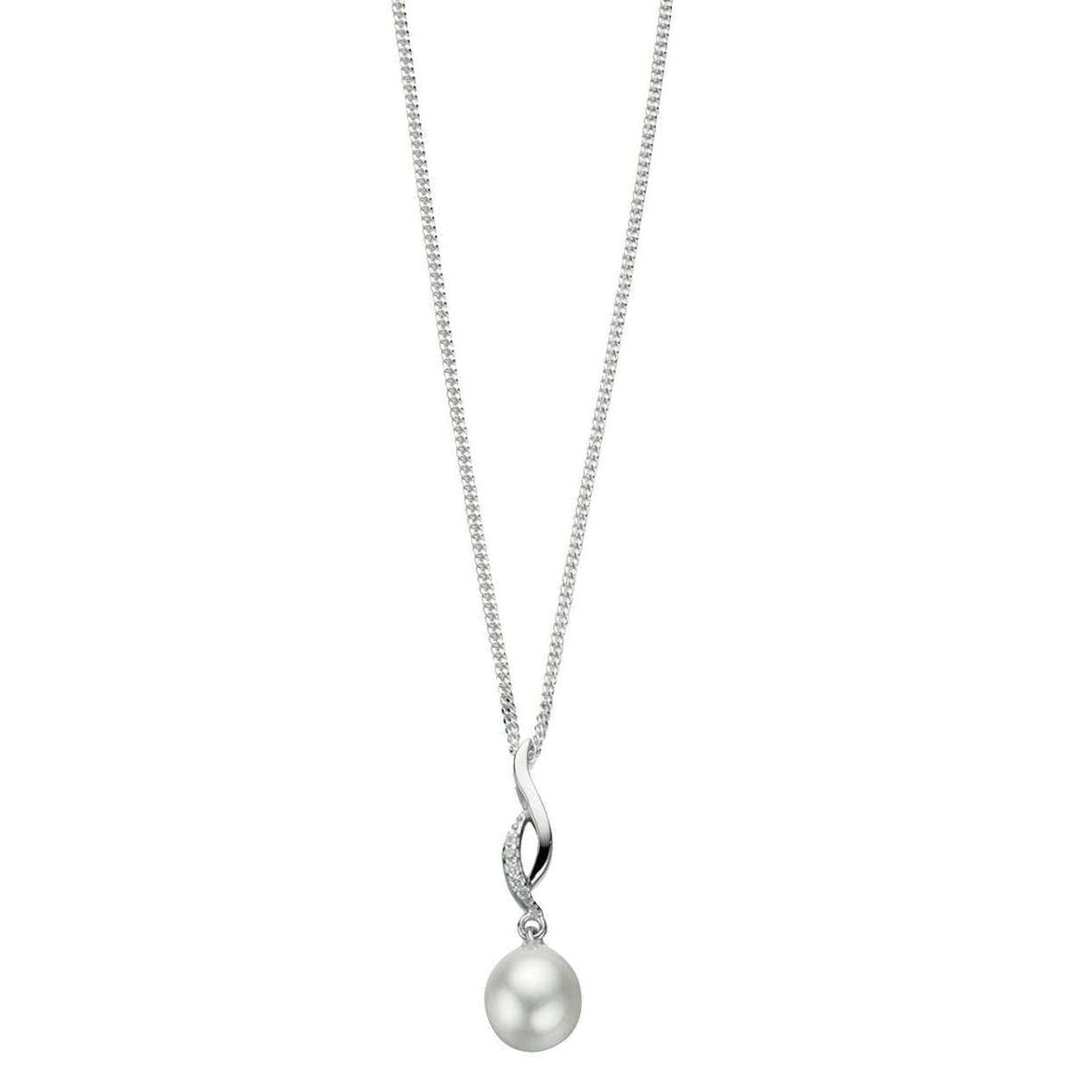 Elements Silver Freshwater Pearl Twisted Pendant - Silver/White