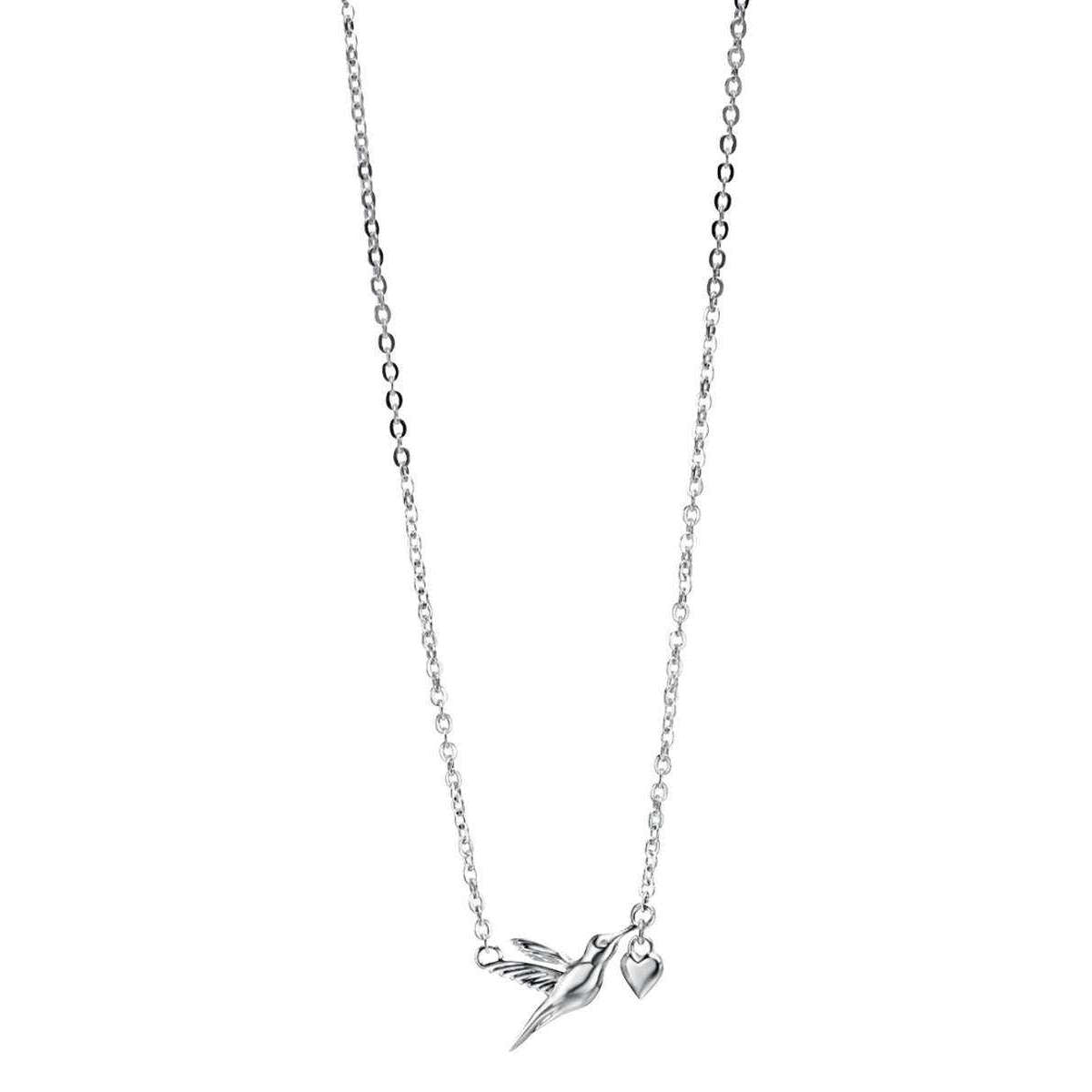 Elements Silver Hummingbird and Heart Necklace - Silver